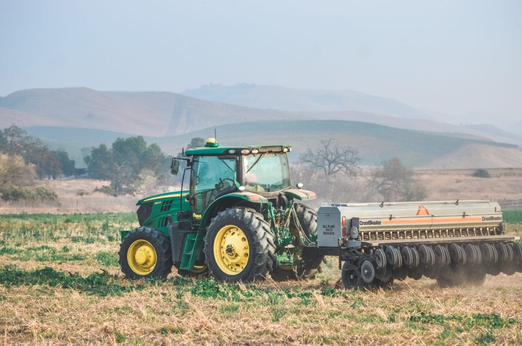 Mark Luff drives the Paicines Ranch no-till tractor.